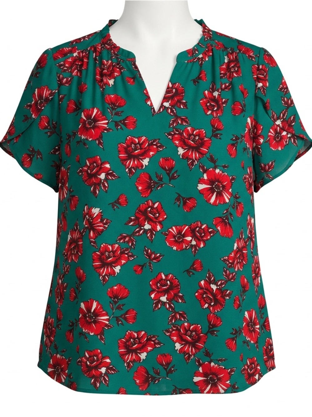 41 HAWTHORN Plus Size 2X womens top green pink Floral design, easy fit office